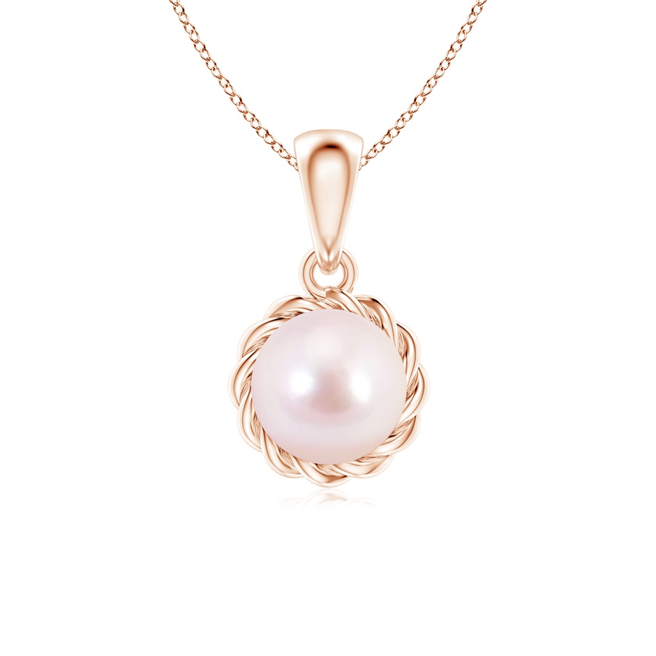 6mm AAAA Rope-Framed Japanese Akoya Pearl Pendant in Rose Gold 