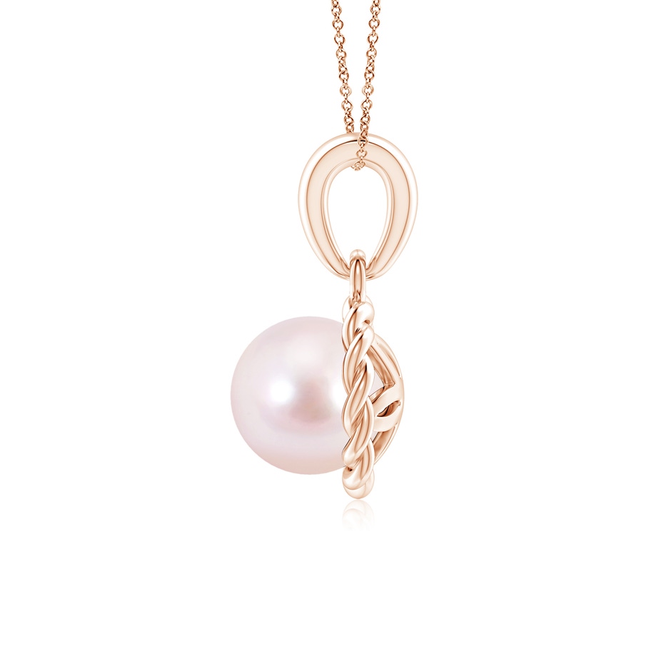 6mm AAAA Rope-Framed Japanese Akoya Pearl Pendant in Rose Gold side 1