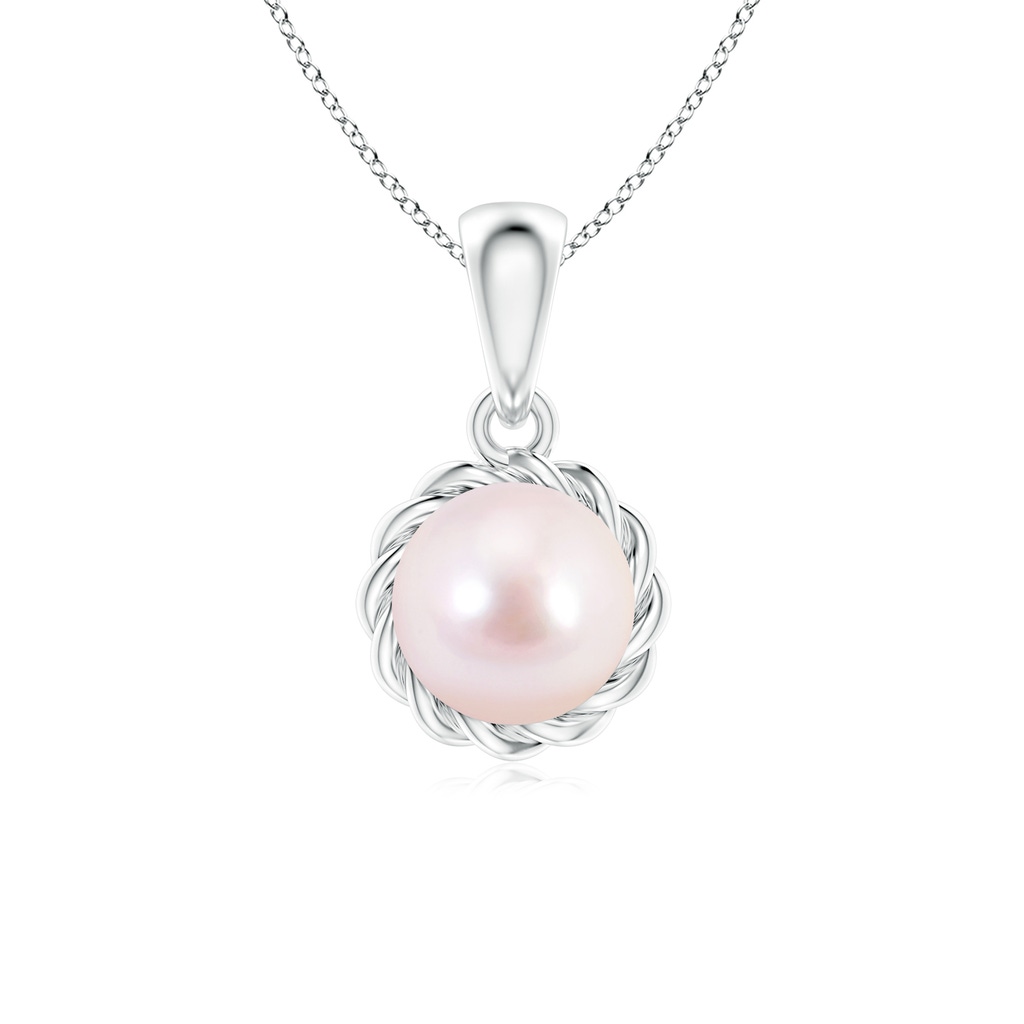 6mm AAAA Rope-Framed Japanese Akoya Pearl Pendant in White Gold