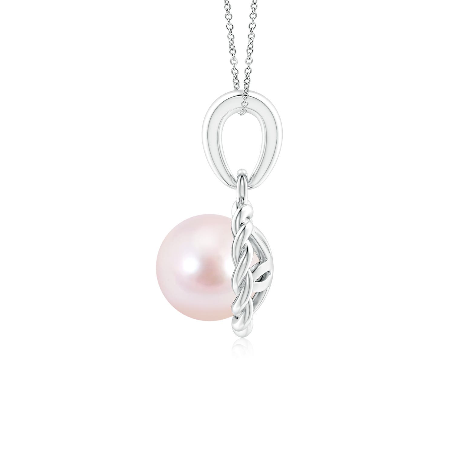 6mm AAAA Rope-Framed Japanese Akoya Pearl Pendant in White Gold