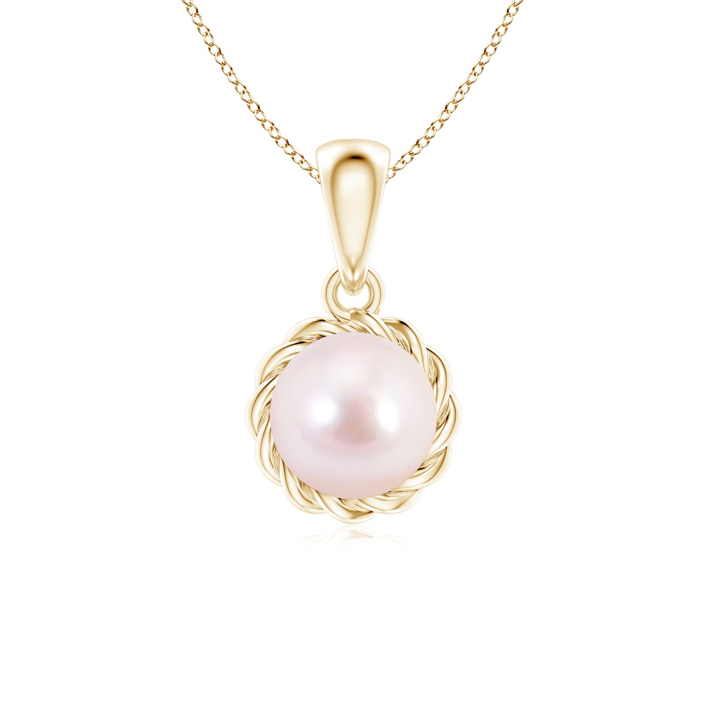 6mm AAAA Rope-Framed Japanese Akoya Pearl Pendant in Yellow Gold