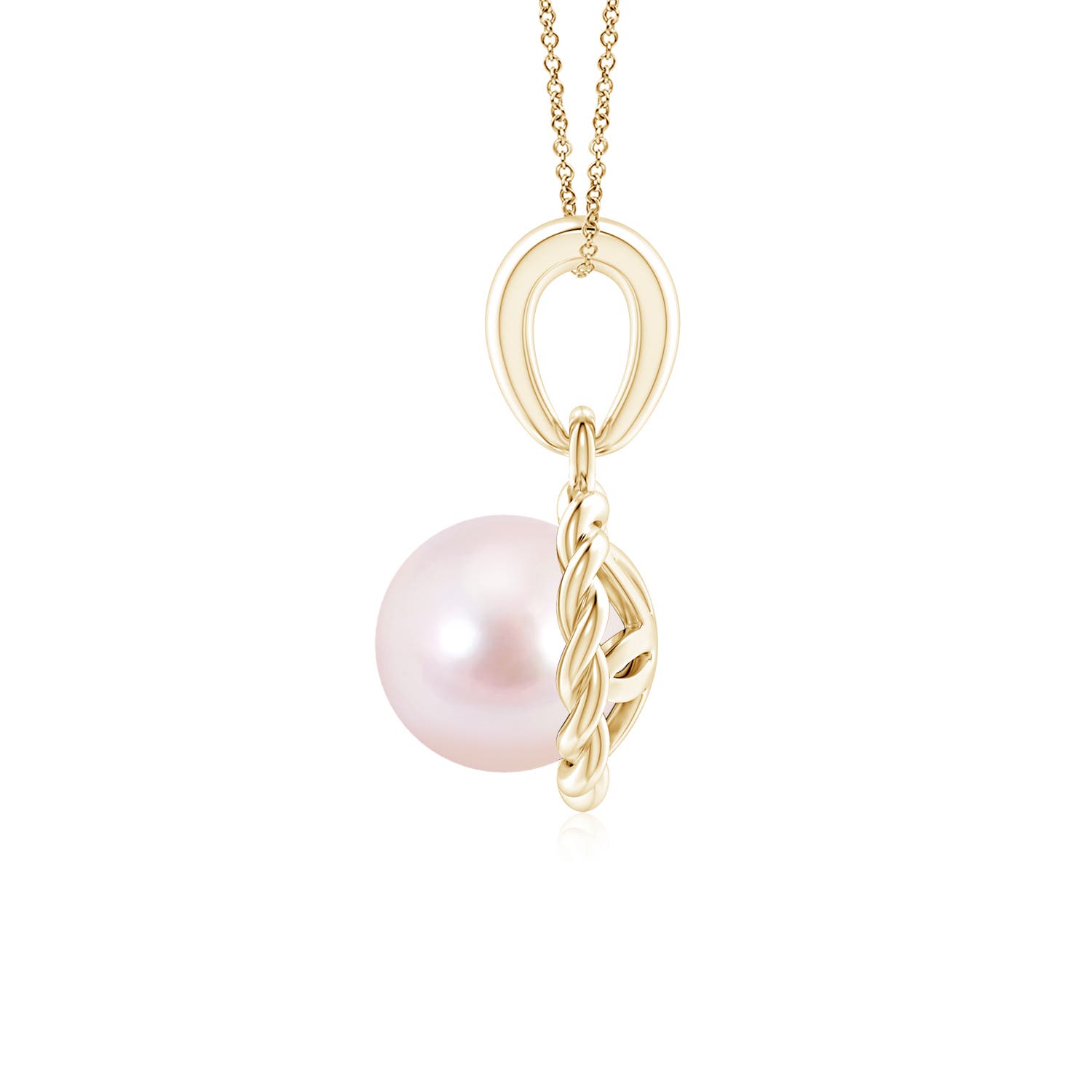 6mm AAAA Rope-Framed Japanese Akoya Pearl Pendant in Yellow Gold
