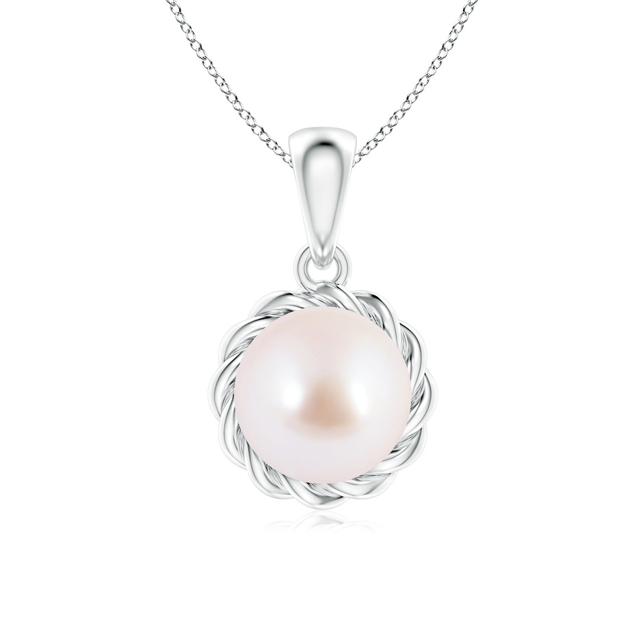 7mm AAA Rope-Framed Japanese Akoya Pearl Pendant in White Gold 