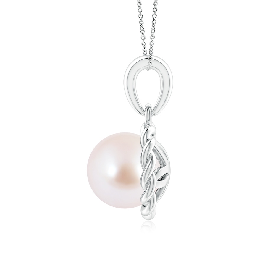 7mm AAA Rope-Framed Japanese Akoya Pearl Pendant in White Gold side 1