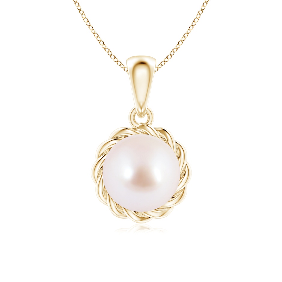 7mm AAA Rope-Framed Japanese Akoya Pearl Pendant in Yellow Gold 
