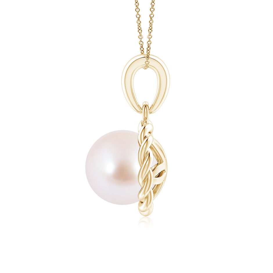 7mm AAA Rope-Framed Japanese Akoya Pearl Pendant in Yellow Gold side 1