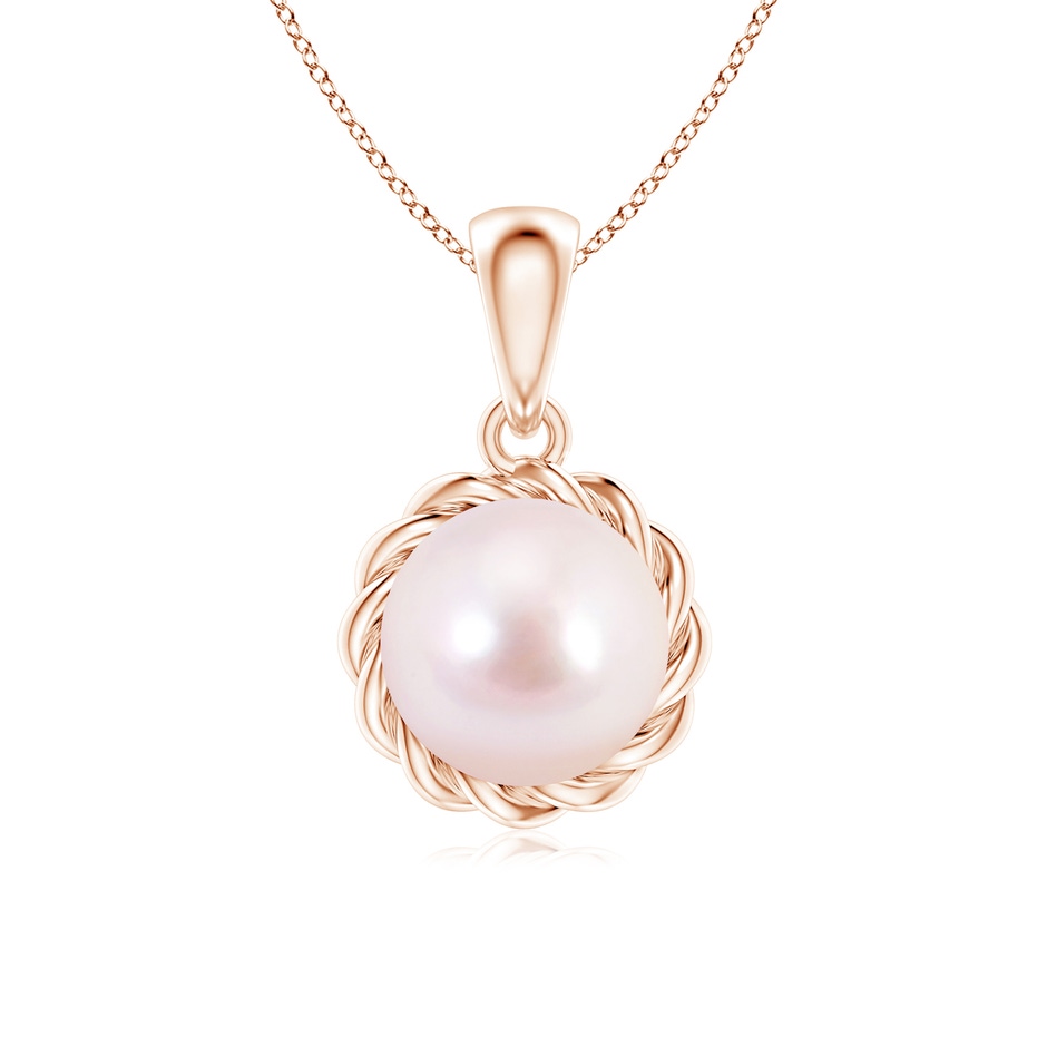 7mm AAAA Rope-Framed Japanese Akoya Pearl Pendant in Rose Gold 