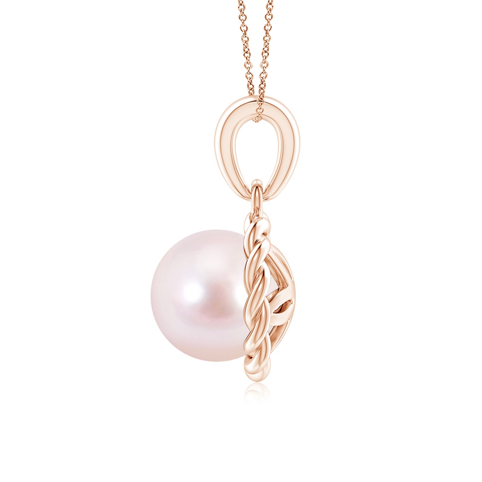 7mm AAAA Rope-Framed Japanese Akoya Pearl Pendant in Rose Gold side 1