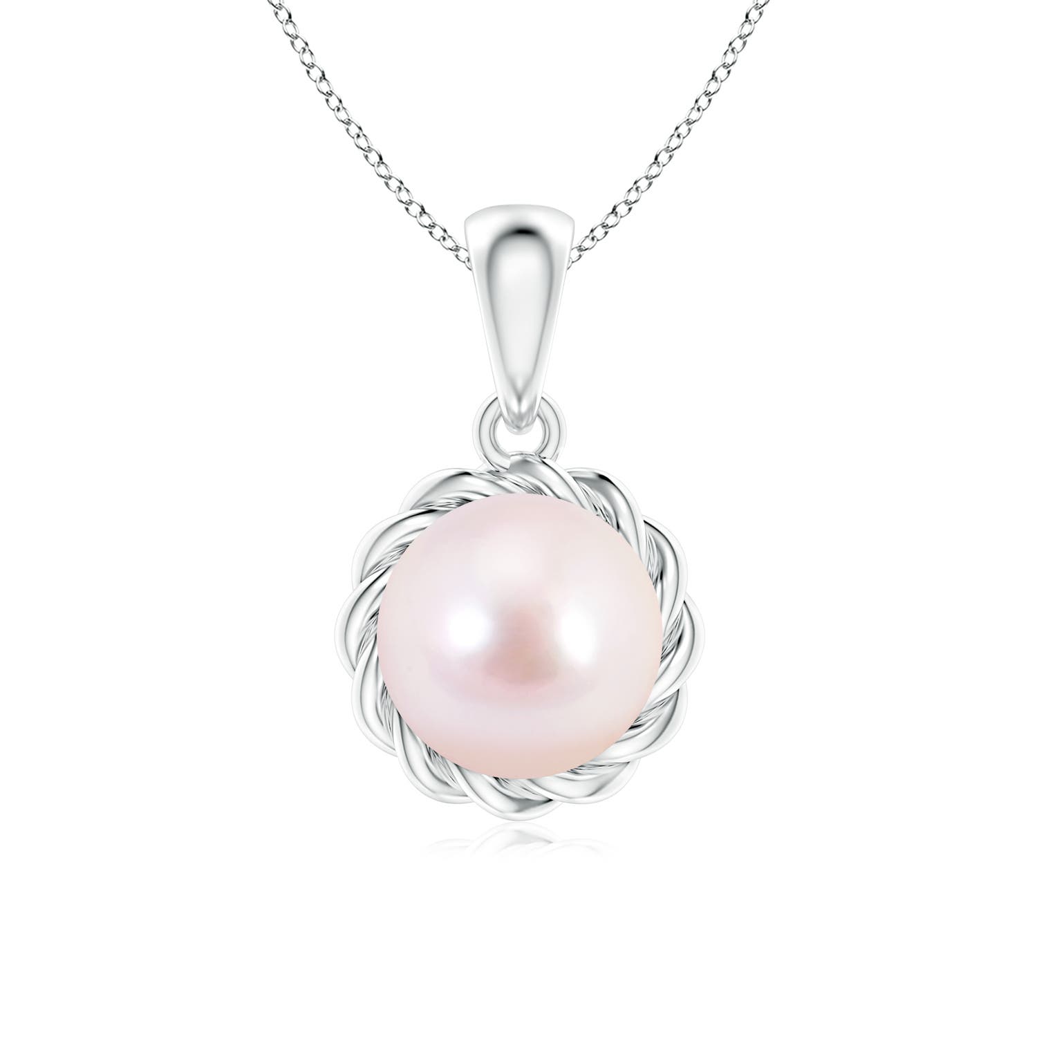 7mm AAAA Rope-Framed Japanese Akoya Pearl Pendant in White Gold