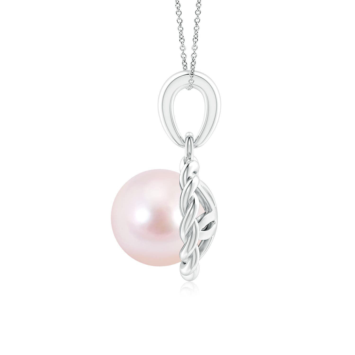 7mm AAAA Rope-Framed Japanese Akoya Pearl Pendant in White Gold