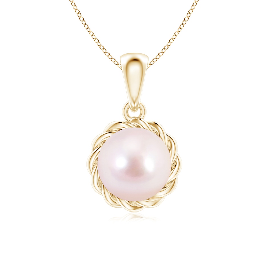 7mm AAAA Rope-Framed Japanese Akoya Pearl Pendant in Yellow Gold 