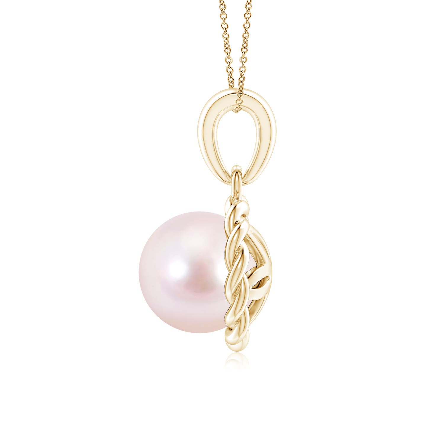 7mm AAAA Rope-Framed Japanese Akoya Pearl Pendant in Yellow Gold