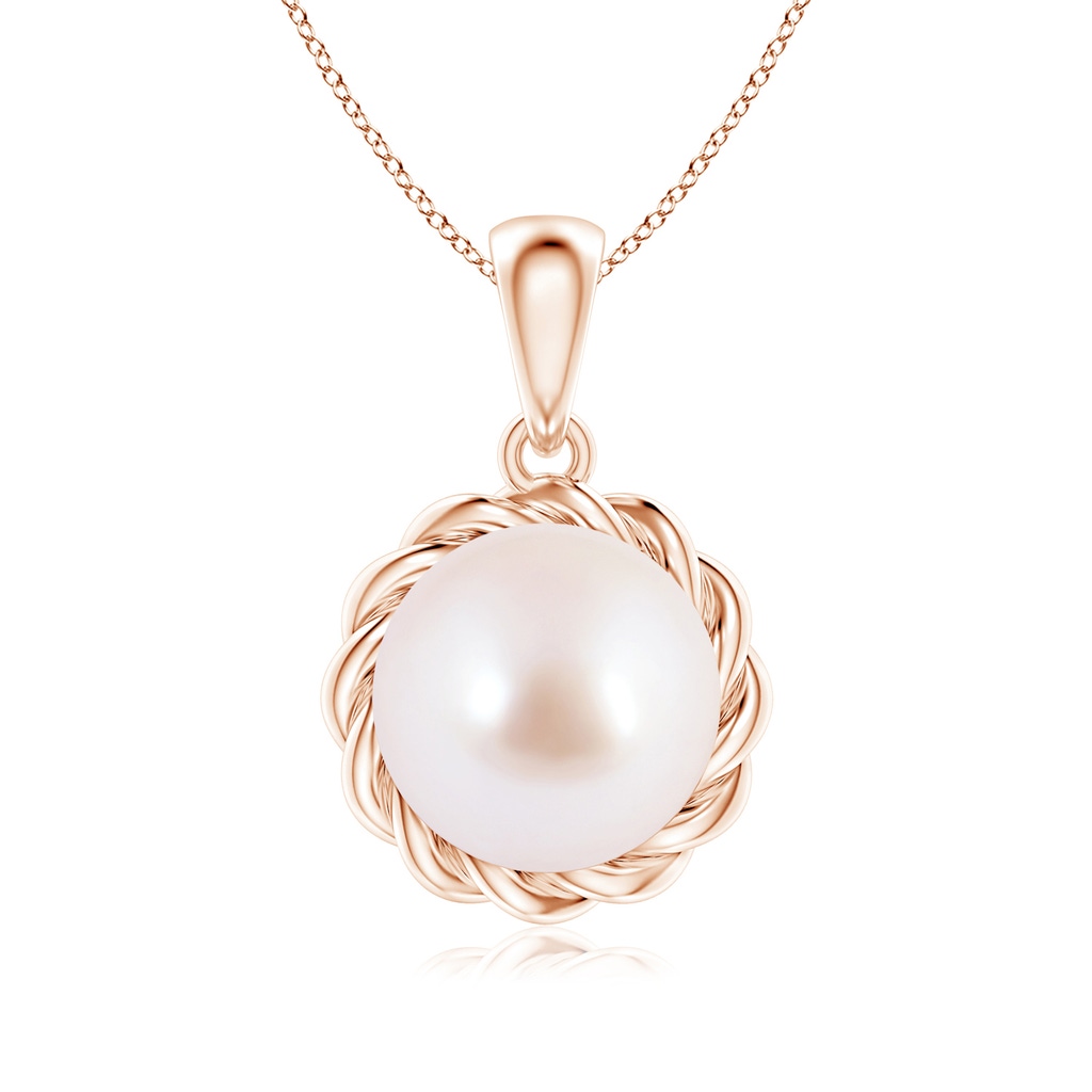 8mm AAA Rope-Framed Japanese Akoya Pearl Pendant in Rose Gold