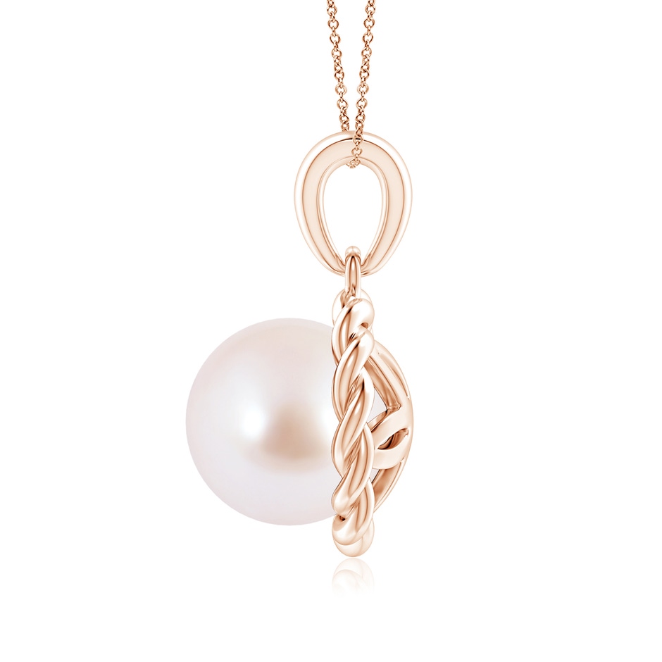 8mm AAA Rope-Framed Japanese Akoya Pearl Pendant in Rose Gold side 1