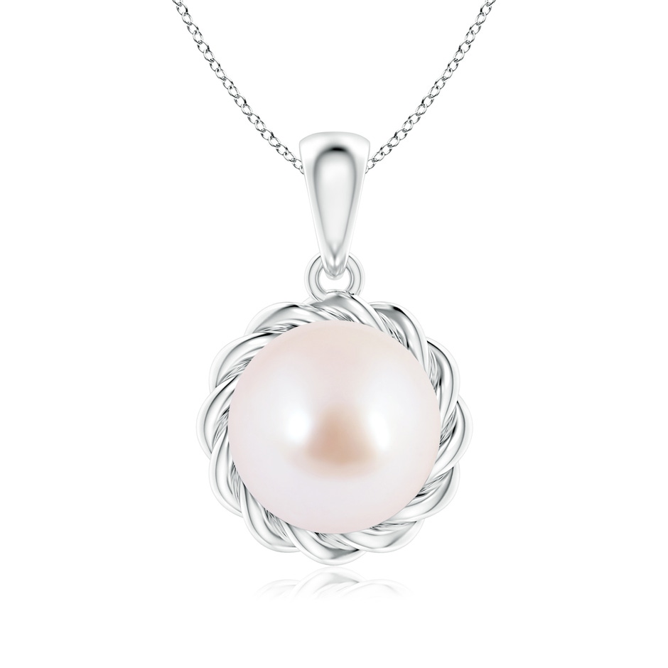 8mm AAA Rope-Framed Japanese Akoya Pearl Pendant in White Gold 