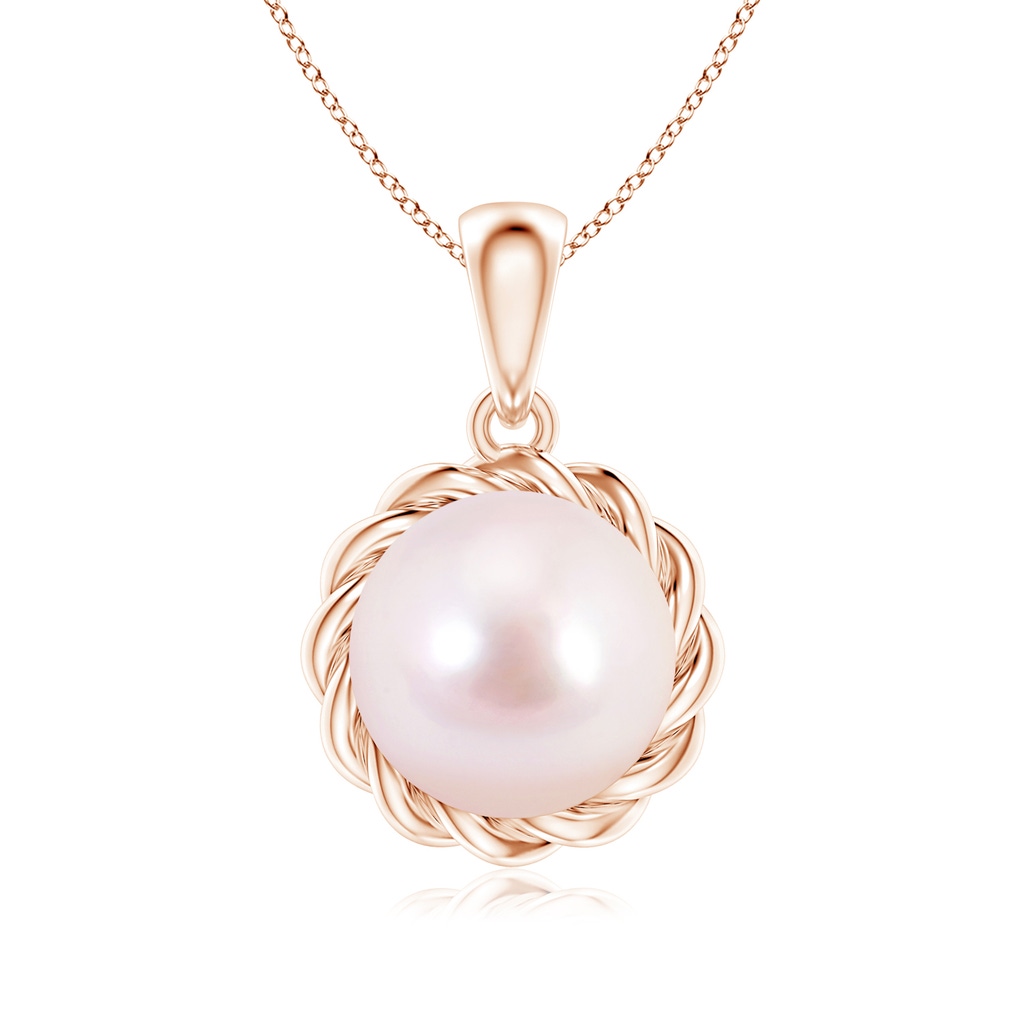 8mm AAAA Rope-Framed Japanese Akoya Pearl Pendant in Rose Gold 
