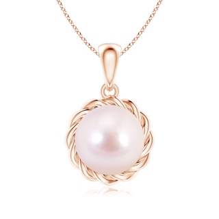 8mm AAAA Rope-Framed Japanese Akoya Pearl Pendant in Rose Gold