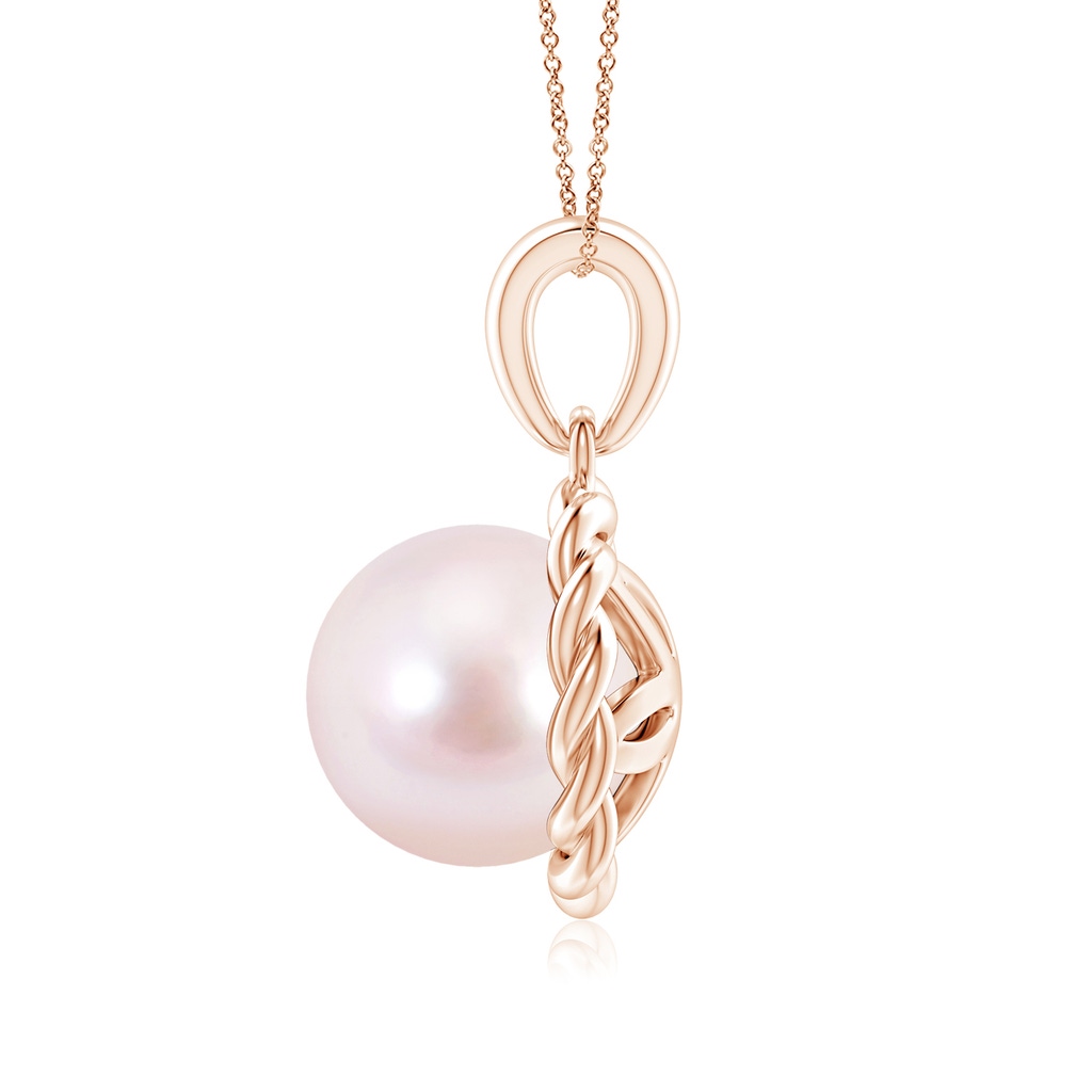 8mm AAAA Rope-Framed Japanese Akoya Pearl Pendant in Rose Gold Side 1