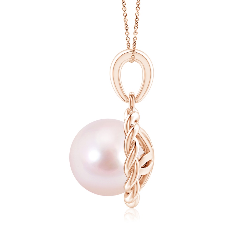 8mm AAAA Rope-Framed Japanese Akoya Pearl Pendant in Rose Gold side 1