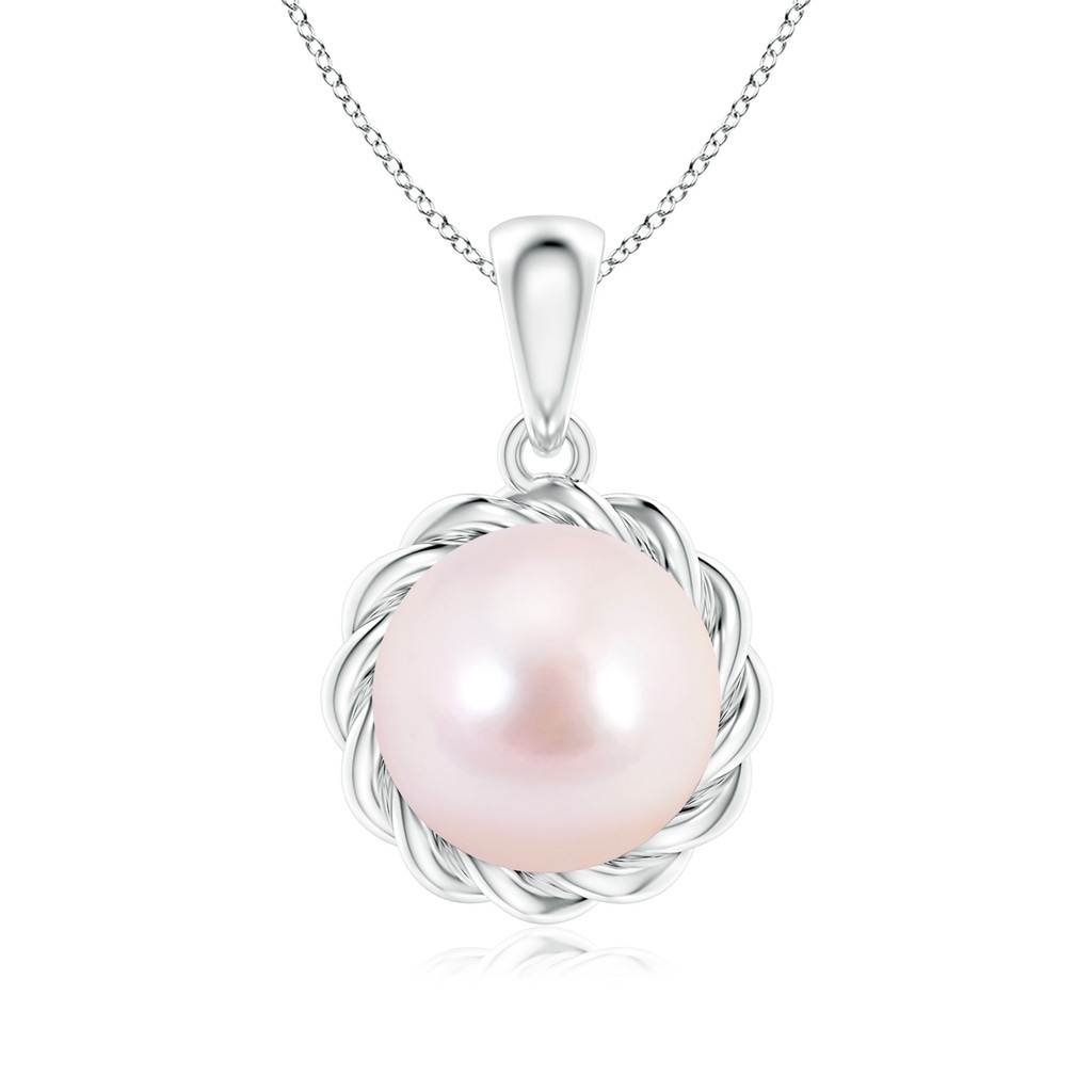 8mm AAAA Rope-Framed Japanese Akoya Pearl Pendant in White Gold