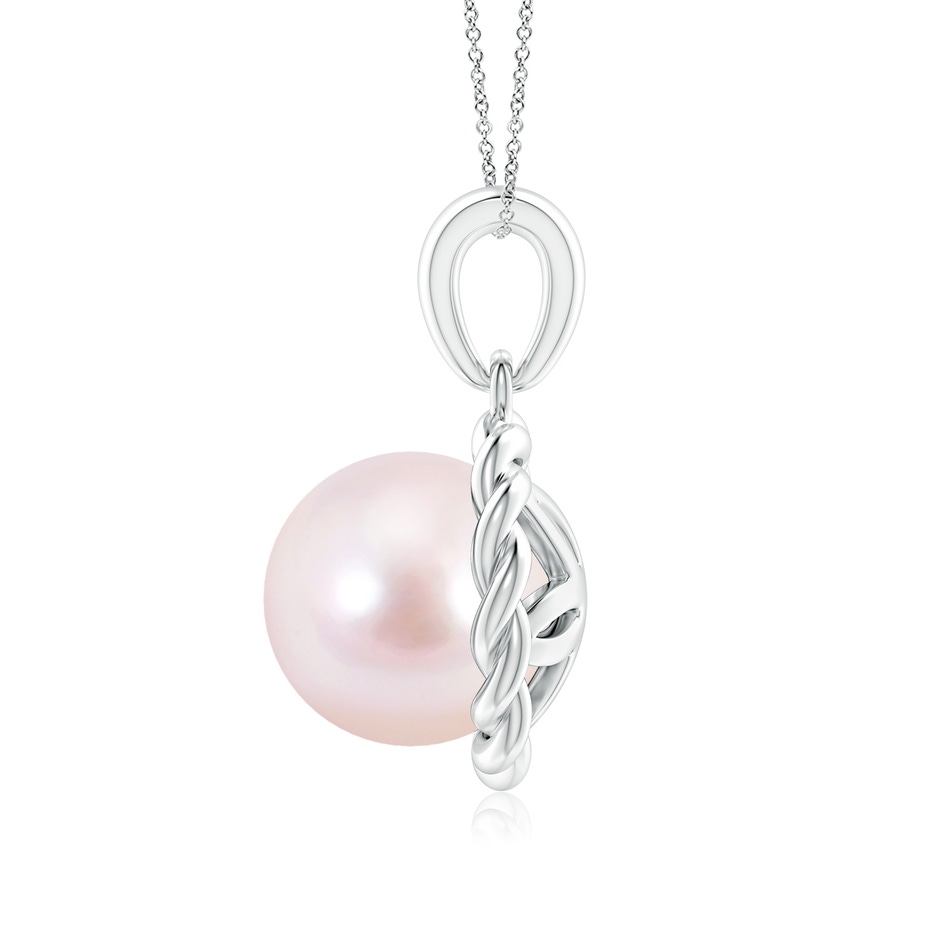 8mm AAAA Rope-Framed Japanese Akoya Pearl Pendant in White Gold side 1