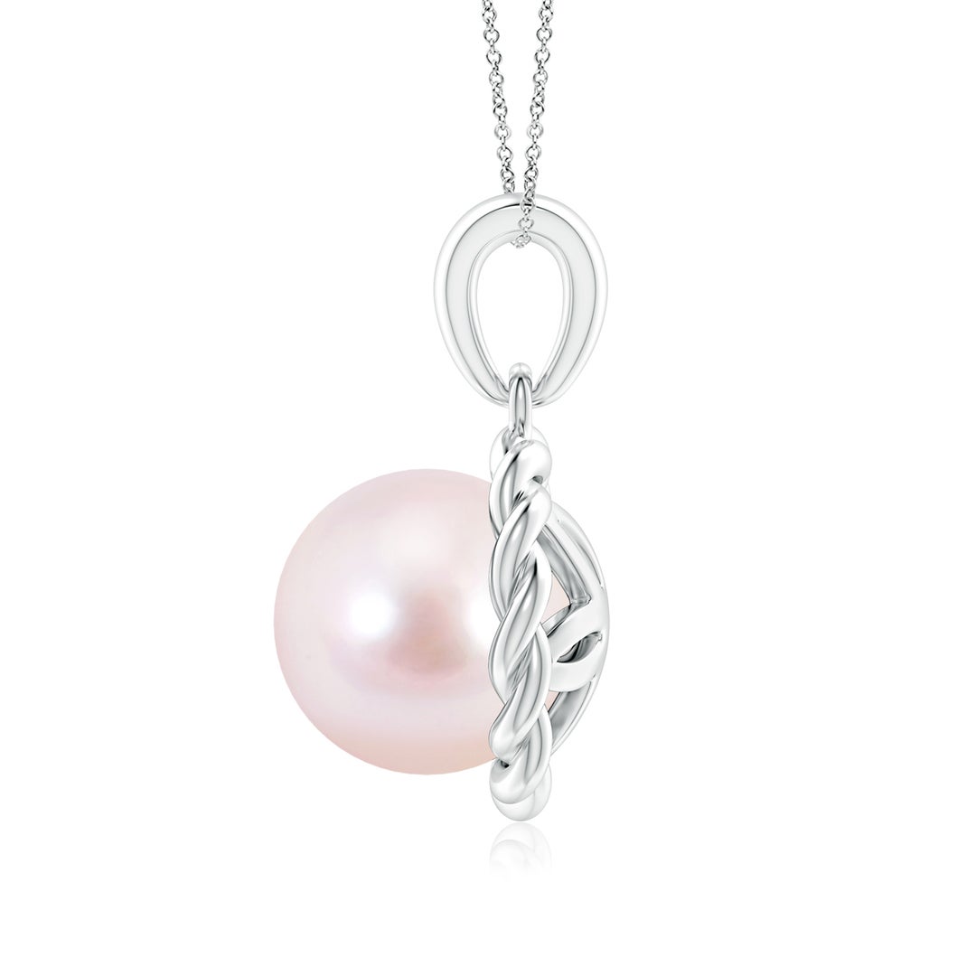 8mm AAAA Rope-Framed Japanese Akoya Pearl Pendant in White Gold - side 1