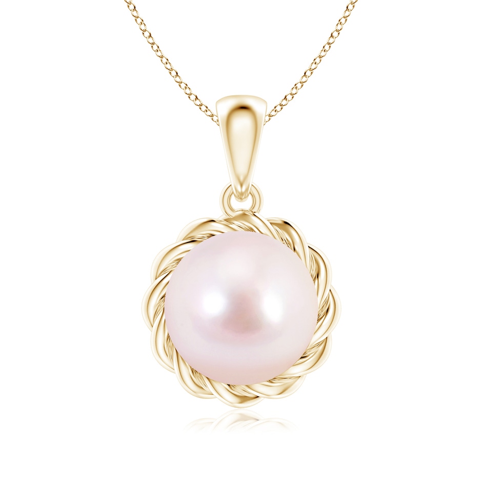 8mm AAAA Rope-Framed Japanese Akoya Pearl Pendant in Yellow Gold 