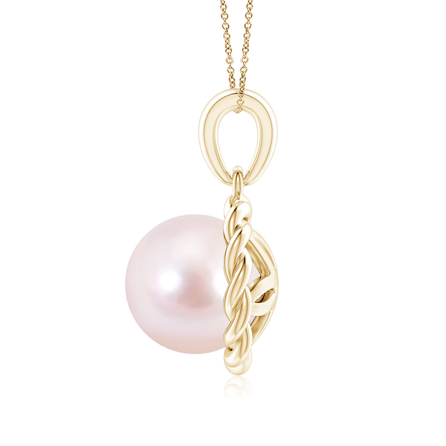 8mm AAAA Rope-Framed Japanese Akoya Pearl Pendant in Yellow Gold