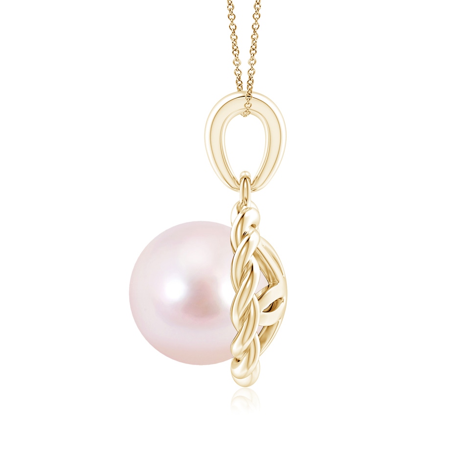 8mm AAAA Rope-Framed Japanese Akoya Pearl Pendant in Yellow Gold side 1