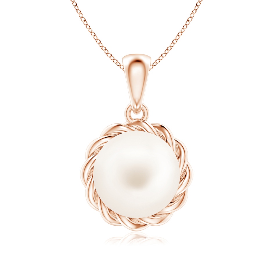 8mm AA Rope-Framed Freshwater Pearl Pendant in Rose Gold 