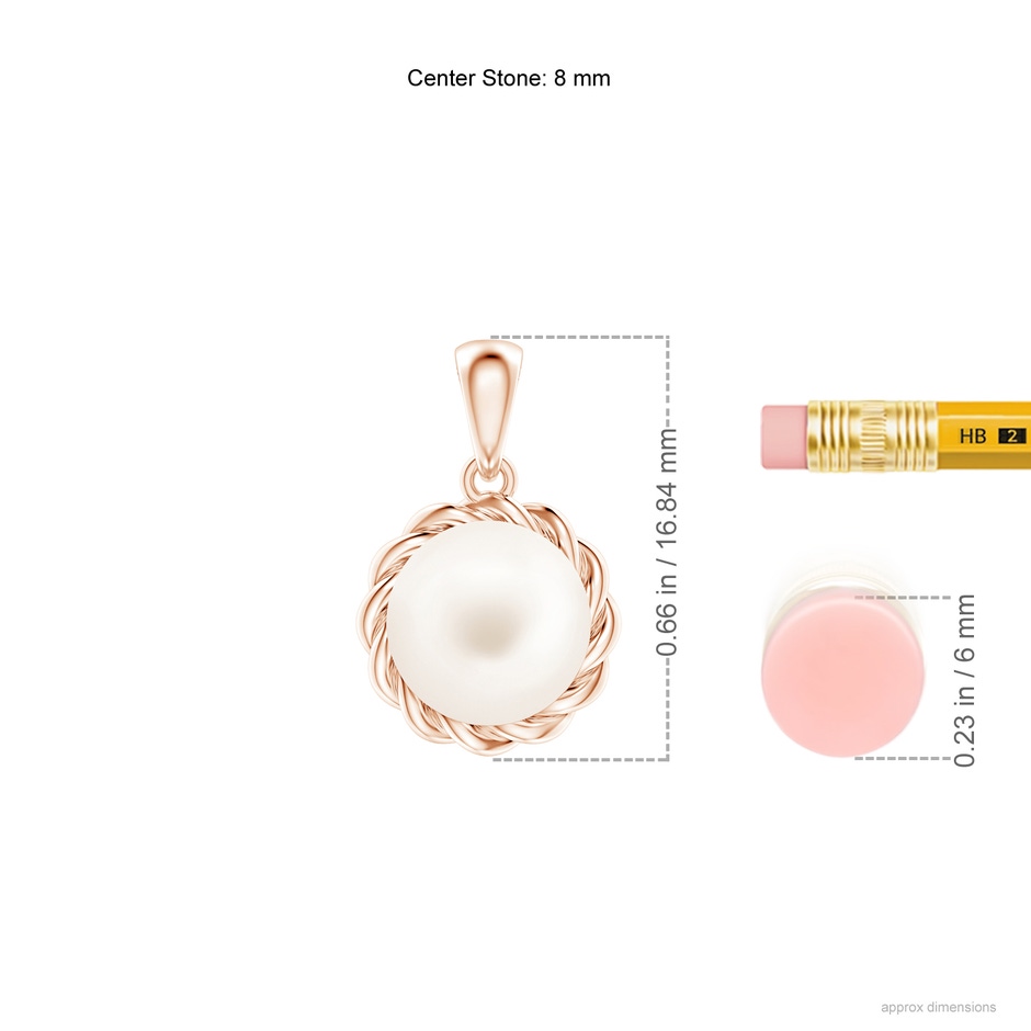 8mm AA Rope-Framed Freshwater Pearl Pendant in Rose Gold ruler