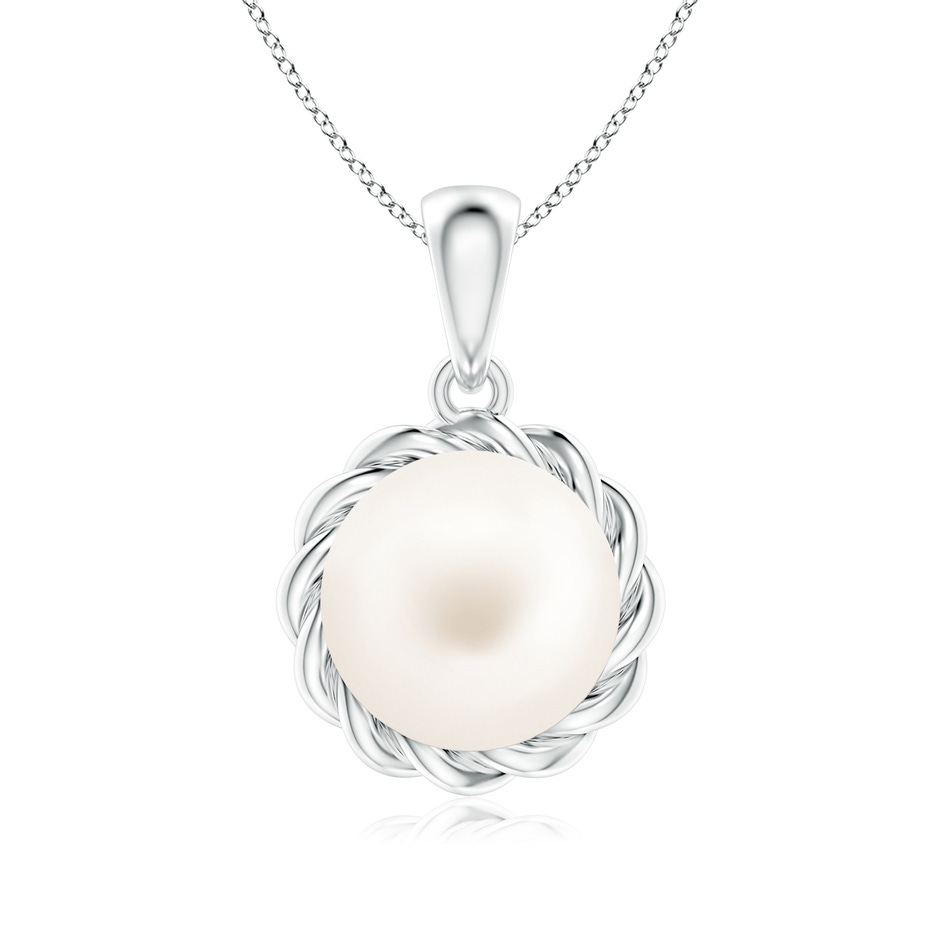 8mm AA Rope-Framed Freshwater Pearl Pendant in White Gold 