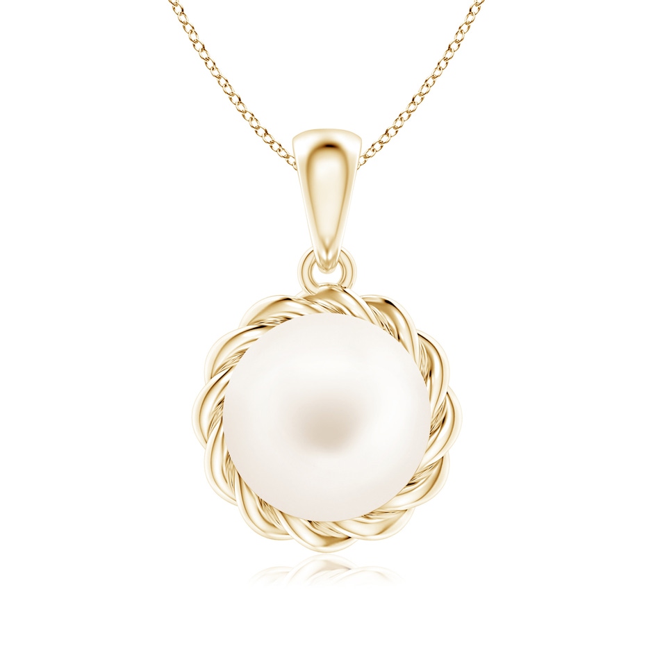 8mm AA Rope-Framed Freshwater Pearl Pendant in Yellow Gold 