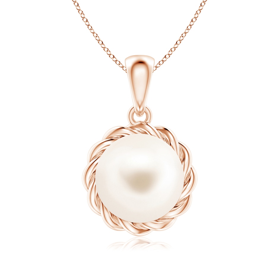 8mm AAA Rope-Framed Freshwater Pearl Pendant in Rose Gold 