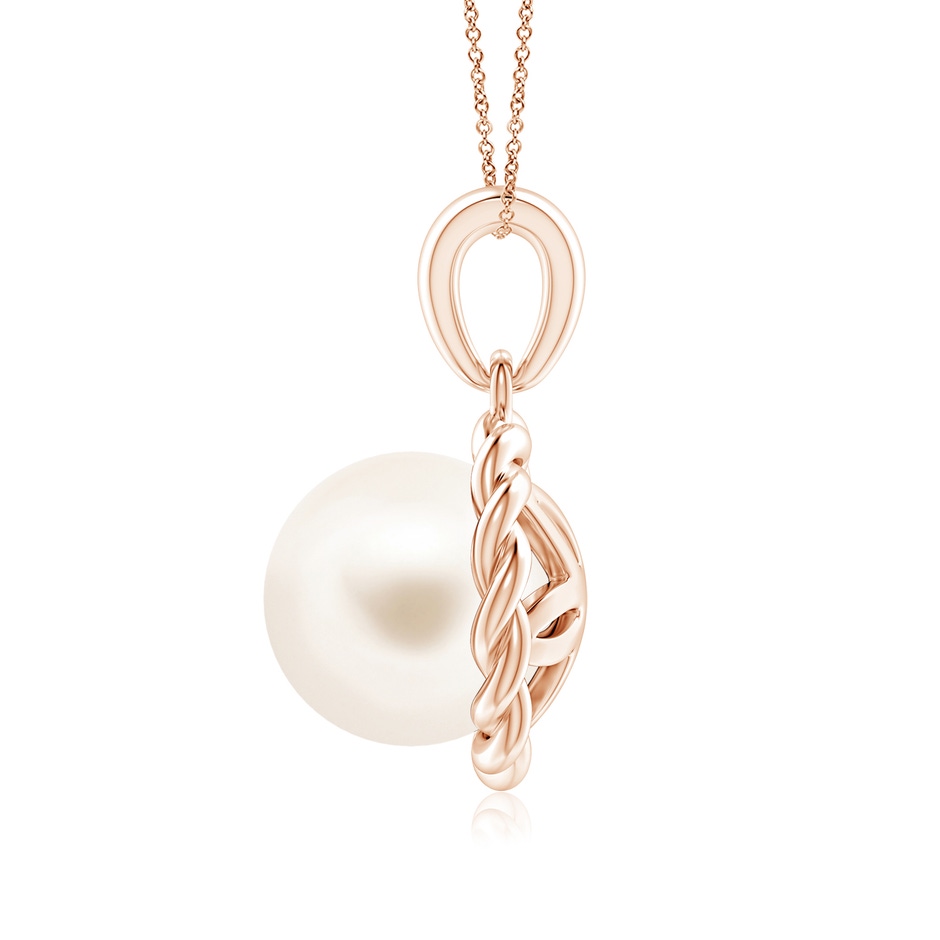 8mm AAA Rope-Framed Freshwater Pearl Pendant in Rose Gold side 1
