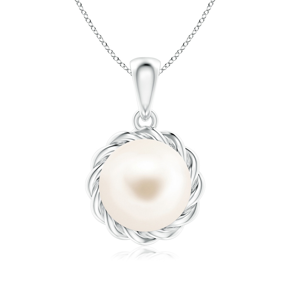 8mm AAA Rope-Framed Freshwater Pearl Pendant in White Gold 