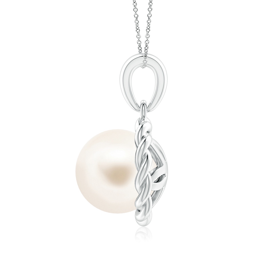 8mm AAA Rope-Framed Freshwater Pearl Pendant in White Gold side 1
