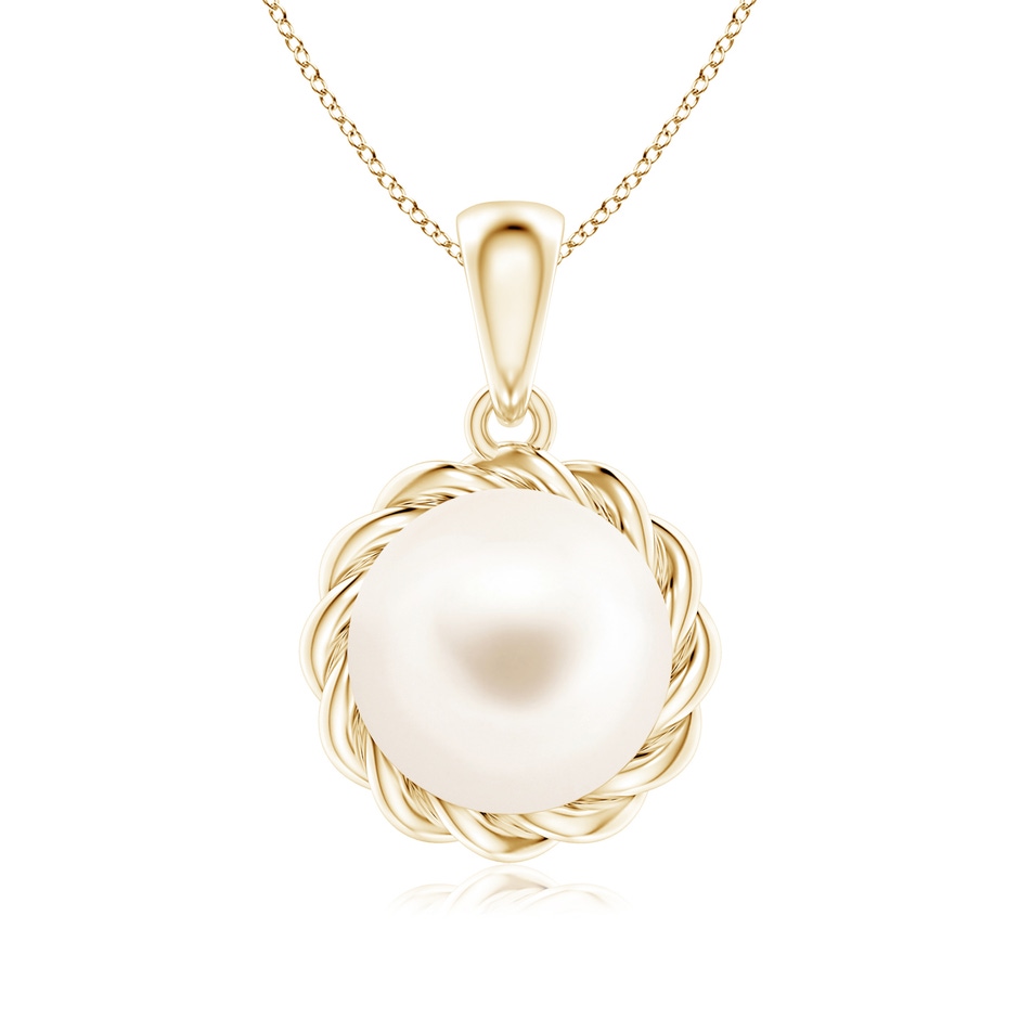 8mm AAA Rope-Framed Freshwater Pearl Pendant in Yellow Gold 