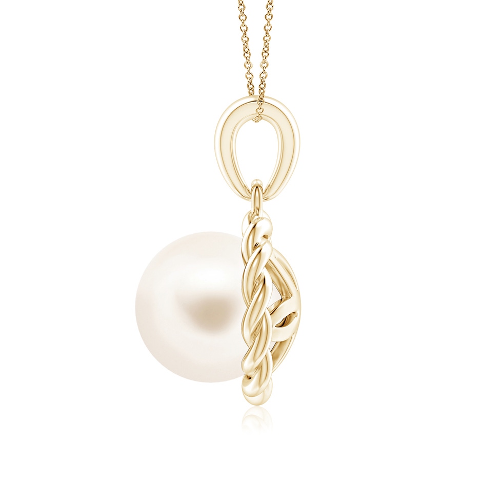 8mm AAA Rope-Framed Freshwater Pearl Pendant in Yellow Gold side 1