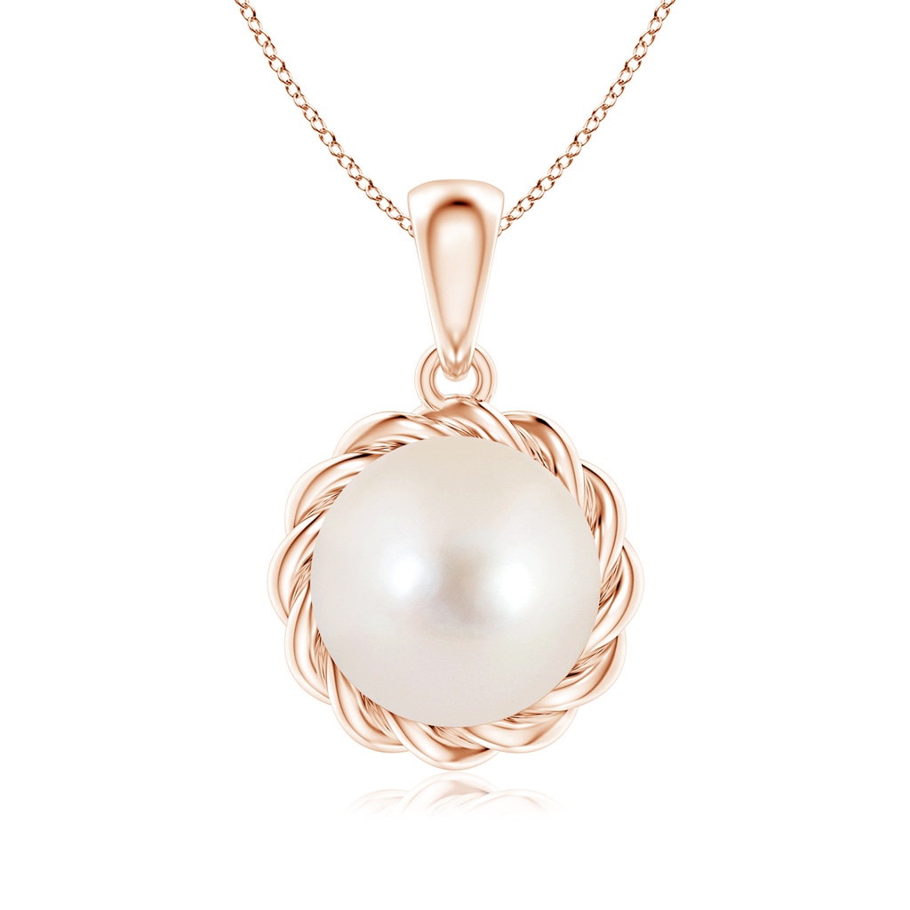 8mm AAAA Rope-Framed Freshwater Pearl Pendant in Rose Gold