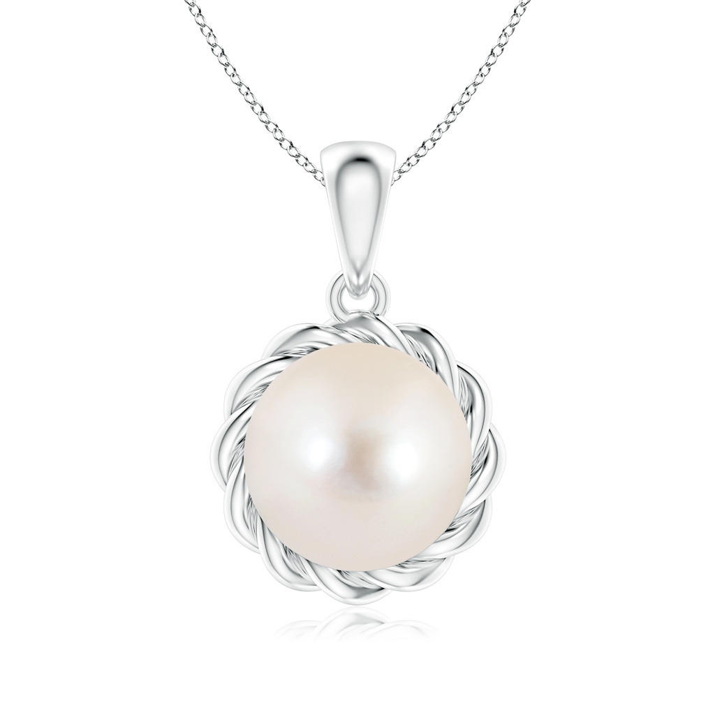 8mm AAAA Rope-Framed Freshwater Pearl Pendant in White Gold