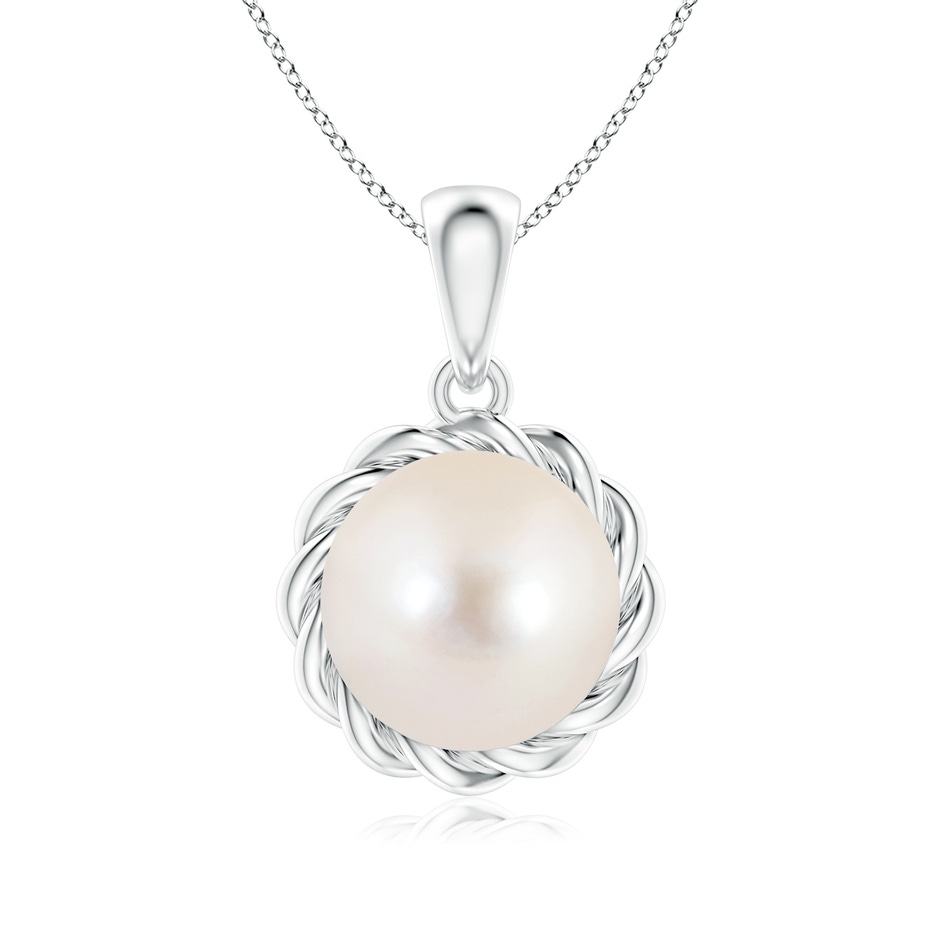 8mm AAAA Rope-Framed Freshwater Pearl Pendant in White Gold 