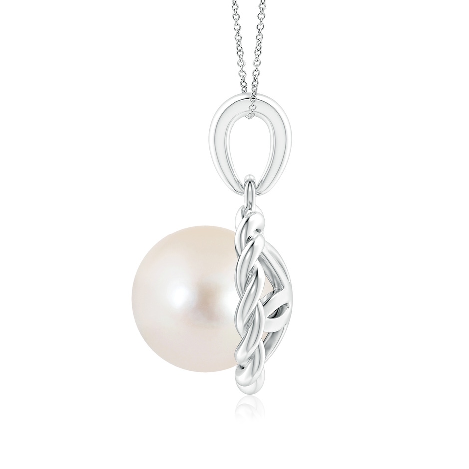 8mm AAAA Rope-Framed Freshwater Pearl Pendant in White Gold side 1