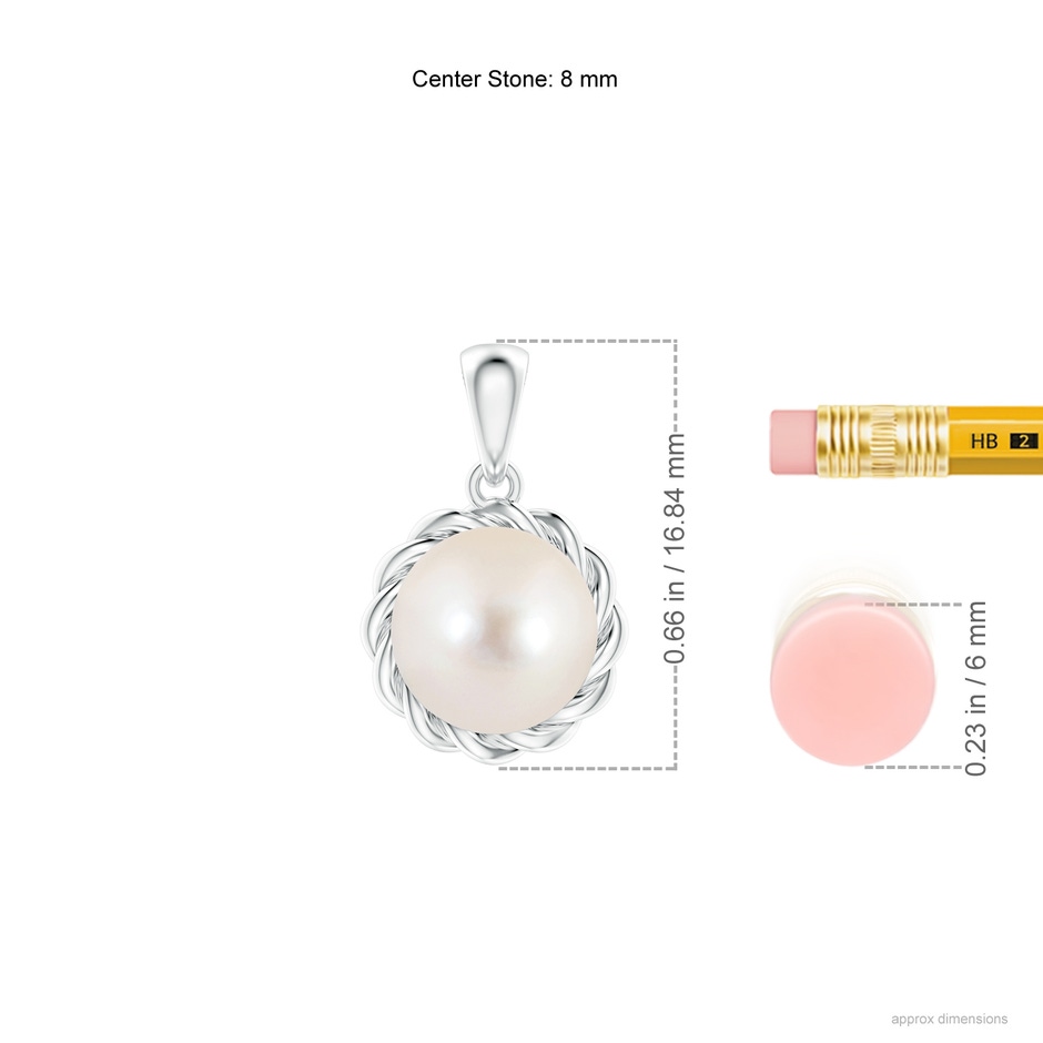 8mm AAAA Rope-Framed Freshwater Pearl Pendant in White Gold ruler