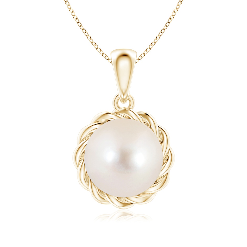 8mm AAAA Rope-Framed Freshwater Pearl Pendant in Yellow Gold 