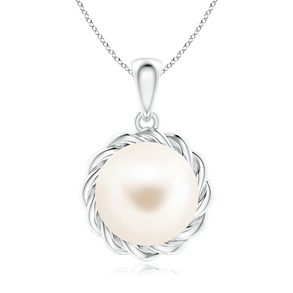 9mm AAA Rope-Framed Freshwater Pearl Pendant in White Gold 