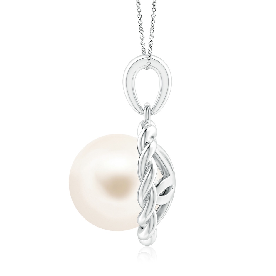 9mm AAA Rope-Framed Freshwater Pearl Pendant in White Gold side 1