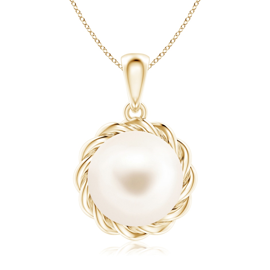 9mm AAA Rope-Framed Freshwater Pearl Pendant in Yellow Gold 