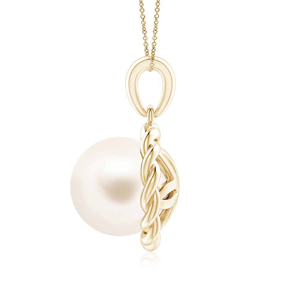 9mm AAA Rope-Framed Freshwater Pearl Pendant in Yellow Gold side 1
