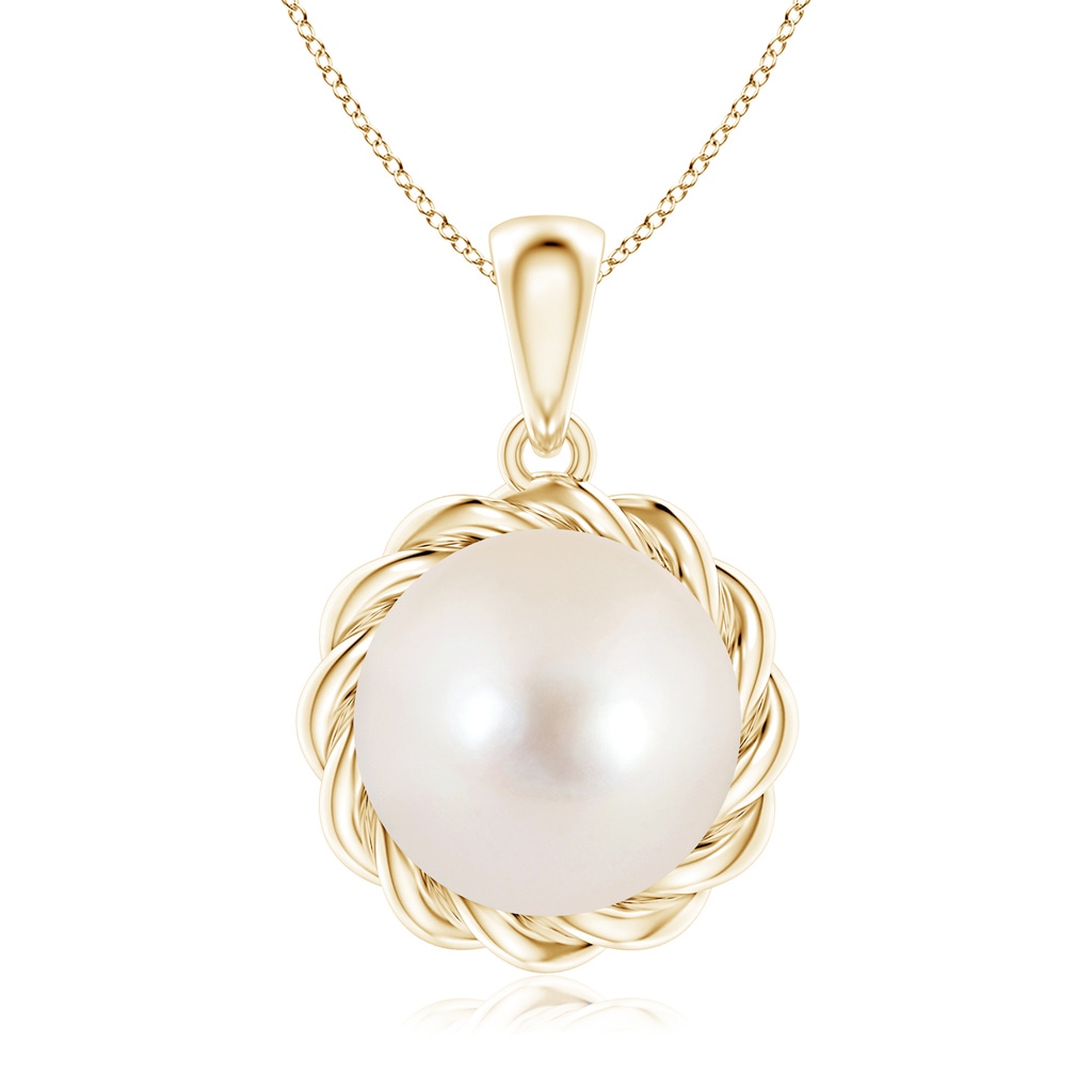 9mm AAAA Rope-Framed Freshwater Pearl Pendant in Yellow Gold